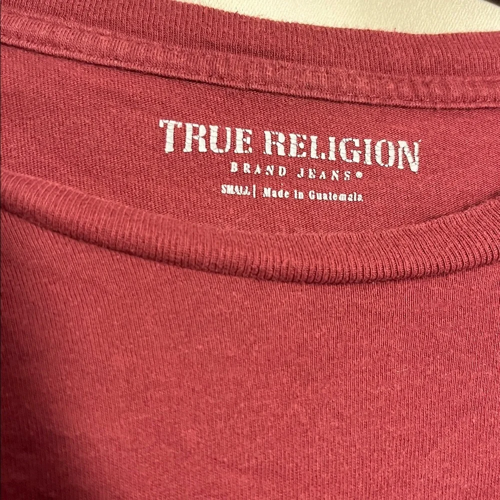 True Religion Men’s Buddha‎ Guitar Logo Burgundy Maroon Short Sleeve Shirt Small